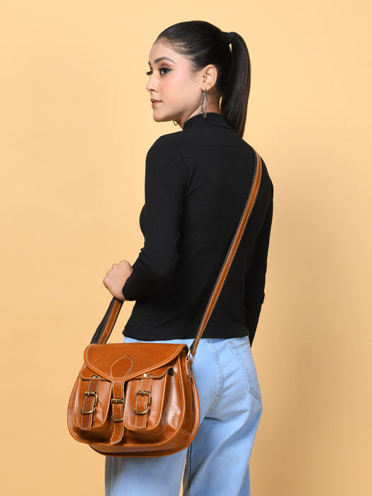 2-Pocket Leather Sling For Women
