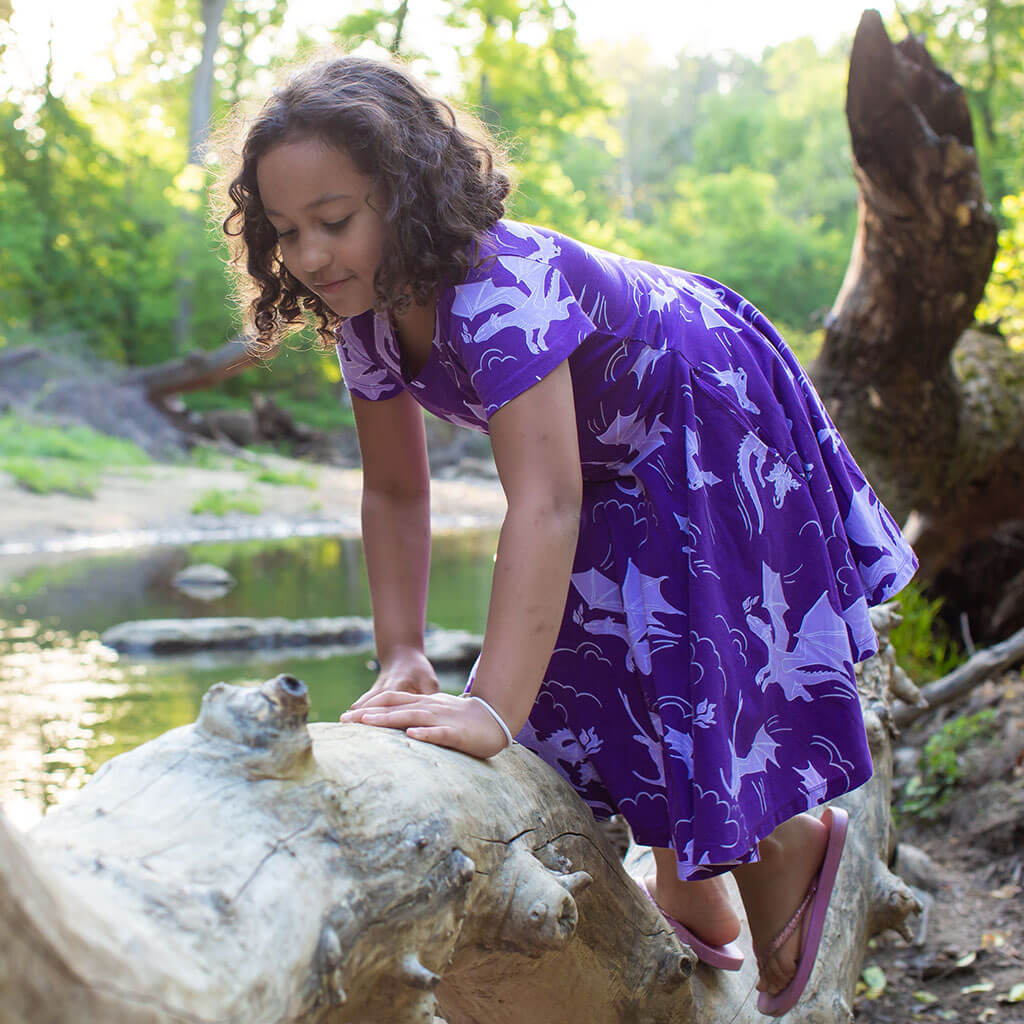 "Purple Reign" Dragons Short Sleeve Super Twirler Play Dress with Pockets